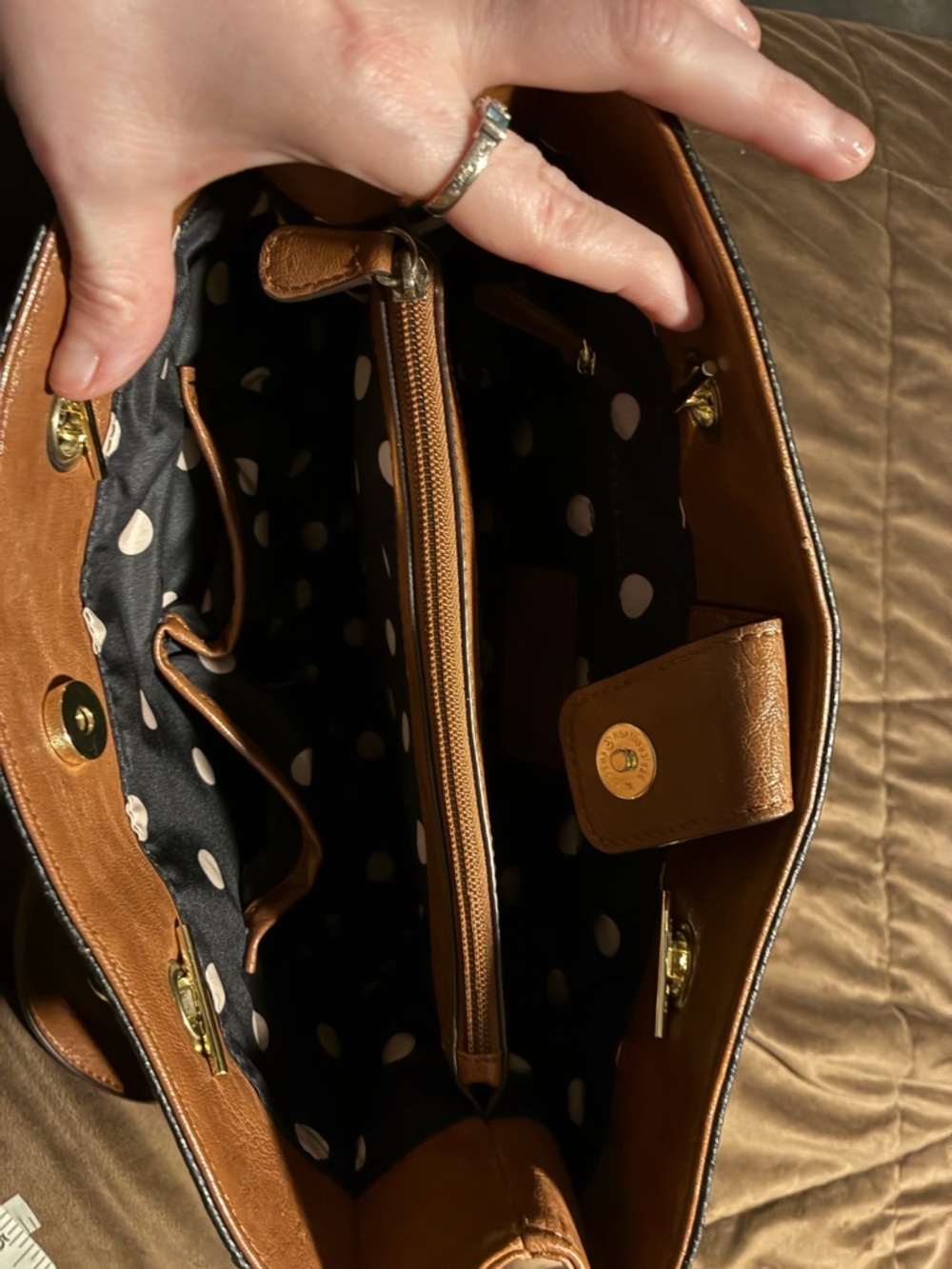 Two-Tone Black and Brown Leather Tote Bag by Anne Klein - Picture 6 of 10